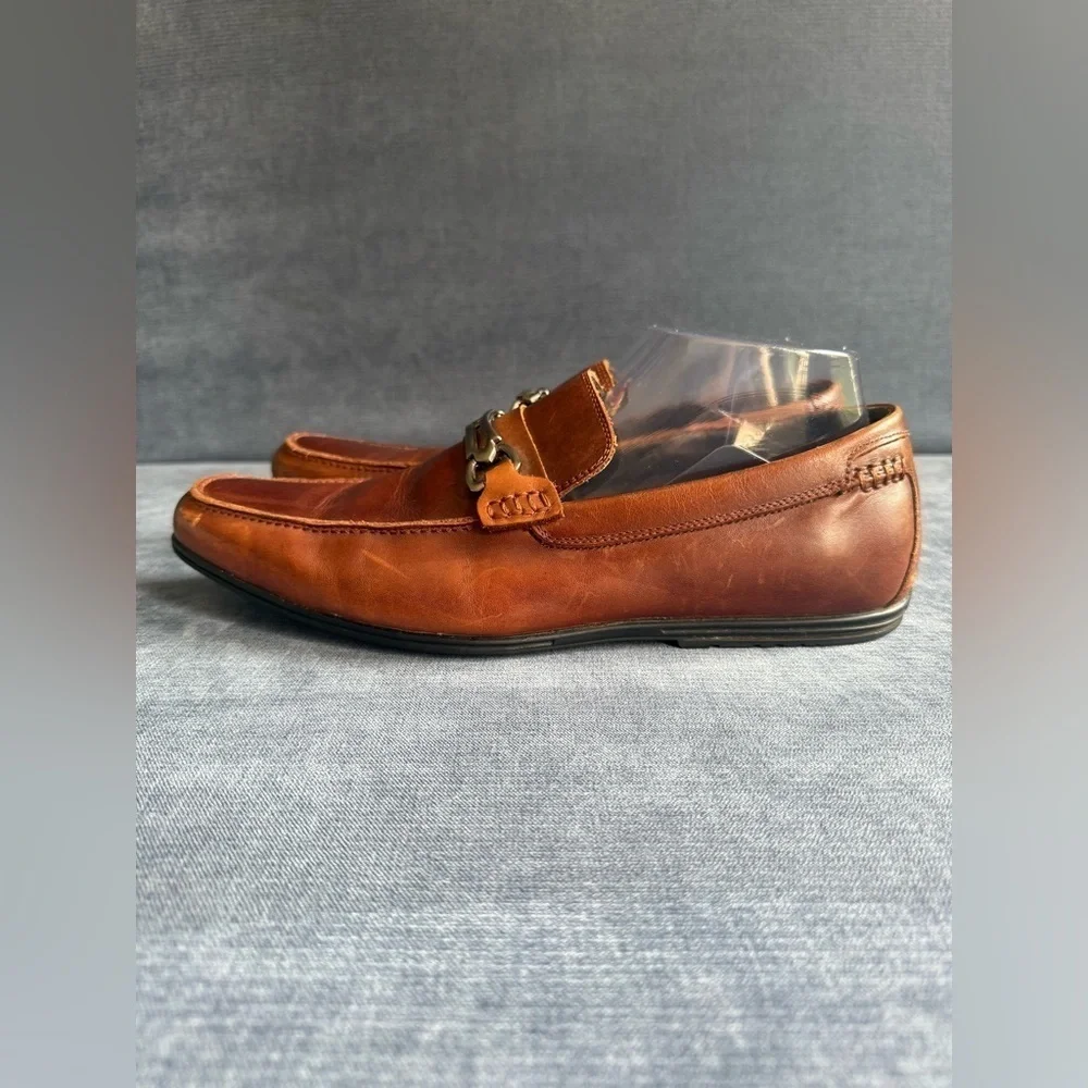 Stacy Adams Brown Leather Loafers Mens SZ 9.5M Slip On Chain Accent Professional